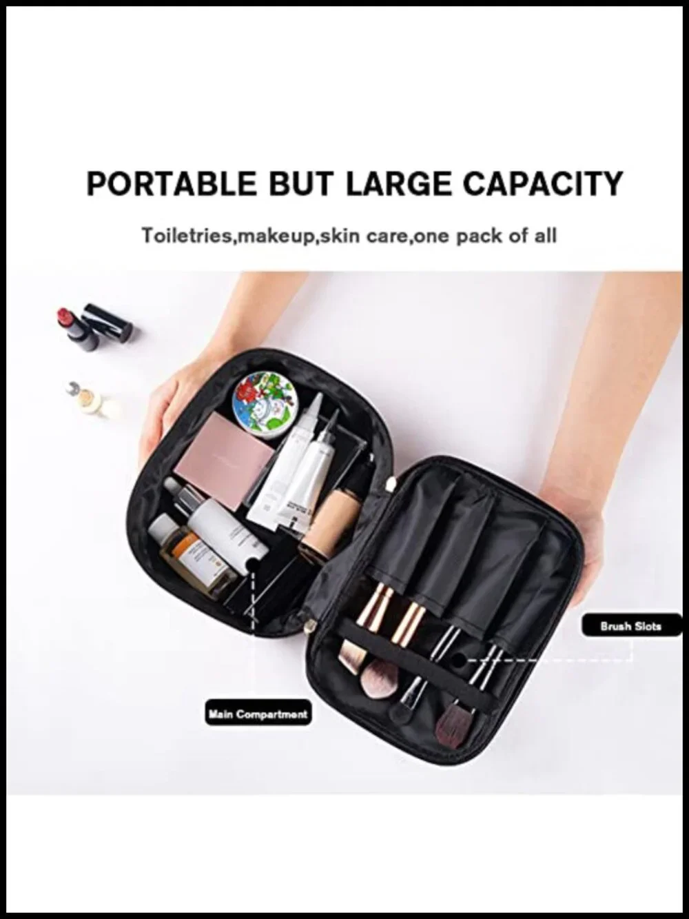 Waterproof Faux Leather Travel Toiletry Bag with Double Layer Organizer